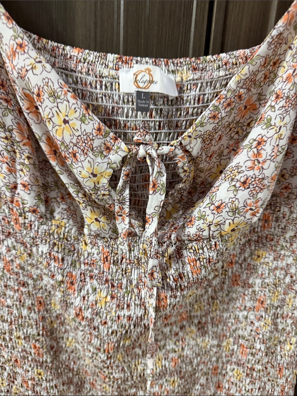 Floral Smocked Midi Dress with Puff Sleeves - Cream/Peach - Picture 3 of 6